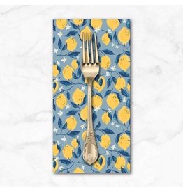 PD's Monaluna Collection Villa Sol, Lemons in Sea Blue, Dinner Napkin