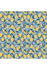 Monaluna Villa Sol, Lemons in Sea Blue, Fabric Half-Yards