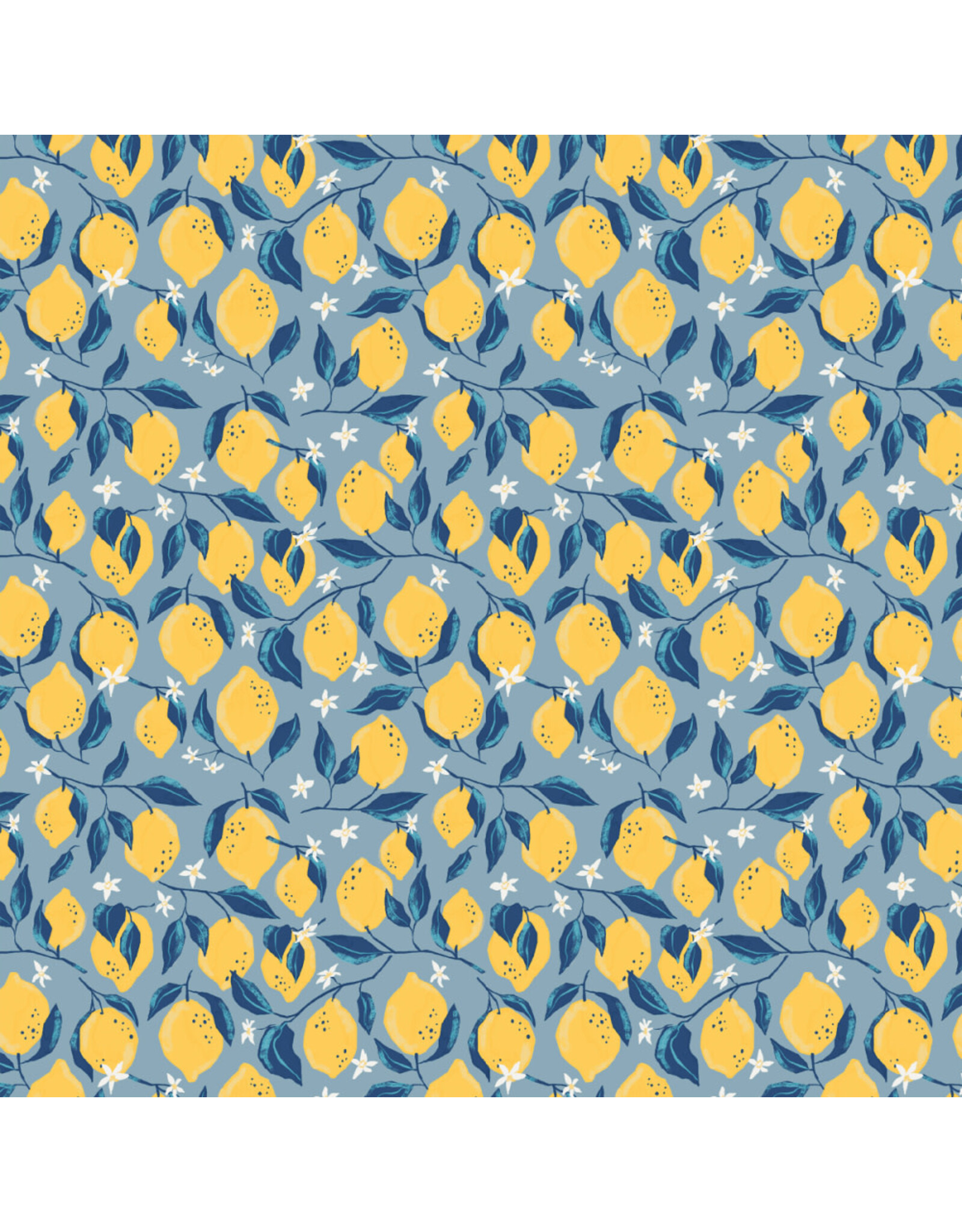 Monaluna Villa Sol, Lemons in Sea Blue, Fabric Half-Yards