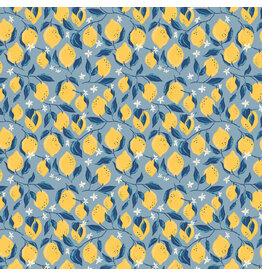 Monaluna Villa Sol, Lemons in Sea Blue, Fabric Half-Yards
