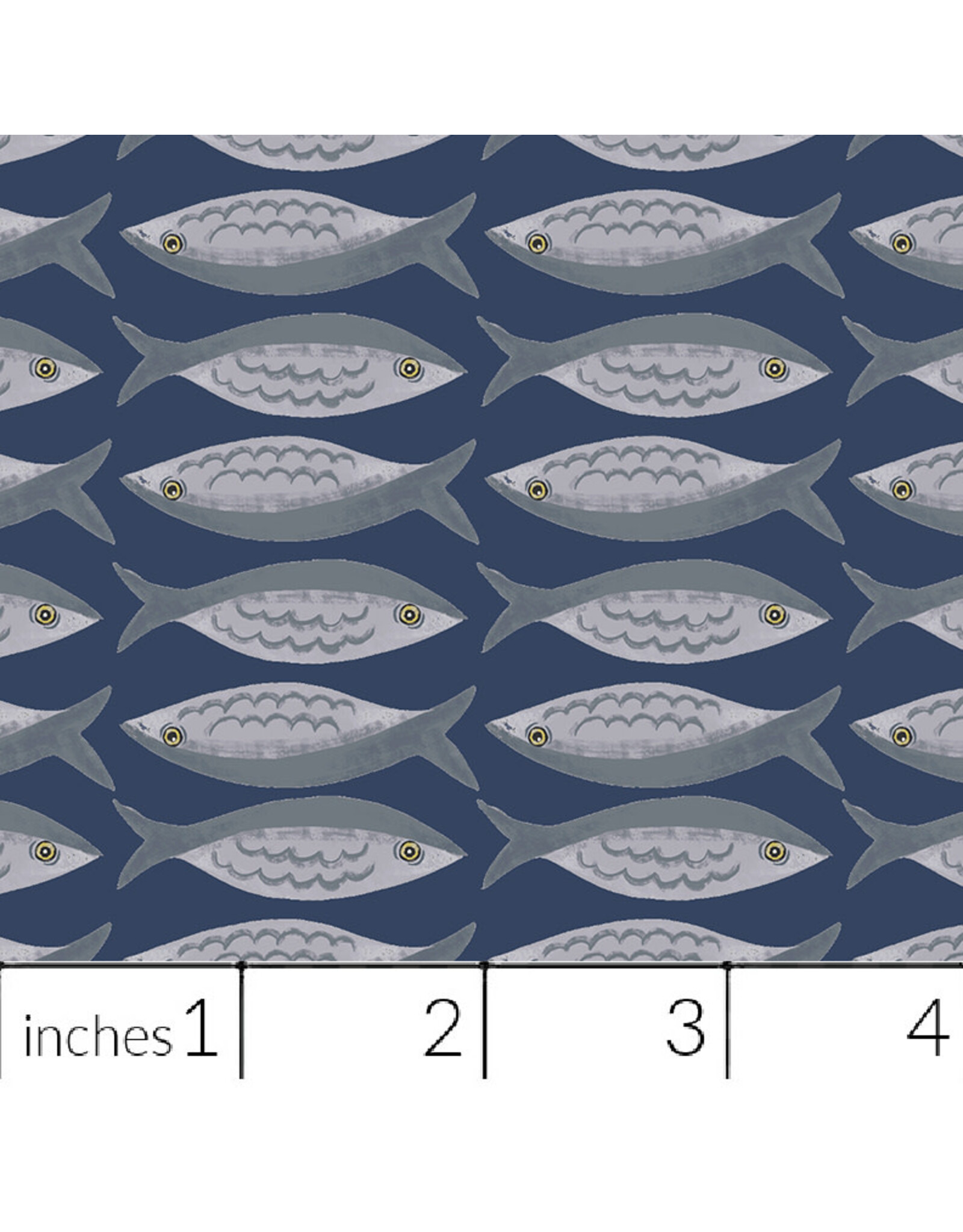 Monaluna Villa Sol, Little Fishies in Navy, Fabric Half-Yards