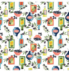 Monaluna Villa Sol, Olio D'Oliva in White, Fabric Half-Yards