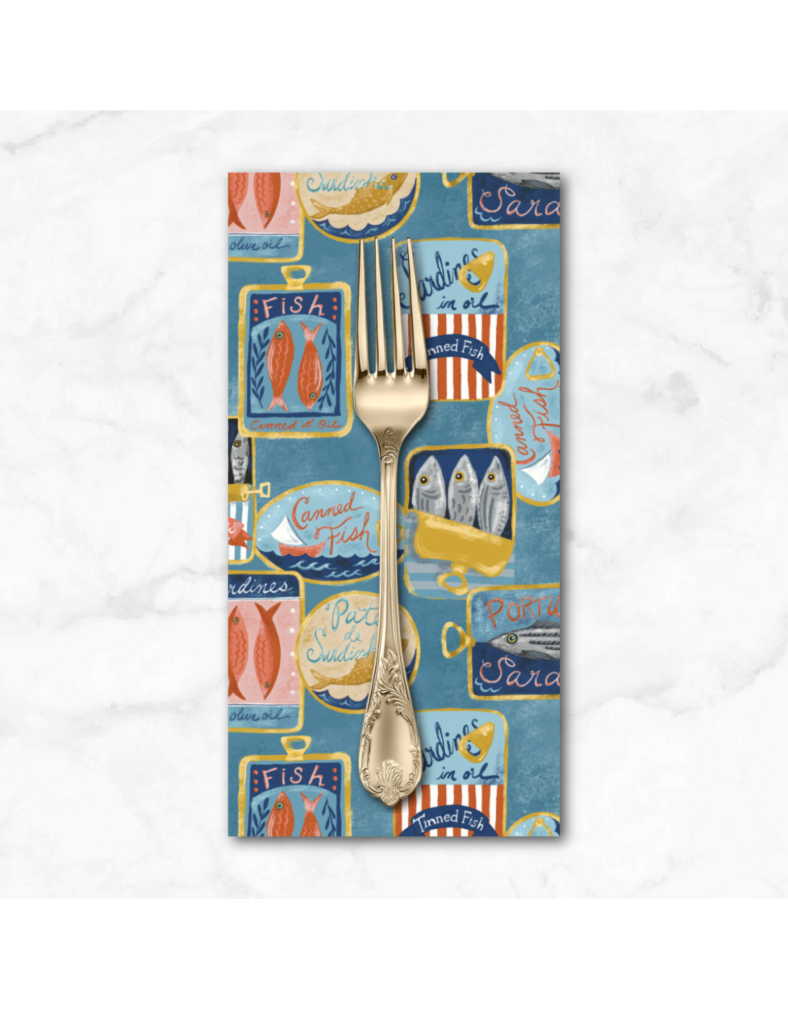 PD's Monaluna Collection Villa Sol, Tinned Fish in Sea Blue, Dinner Napkin