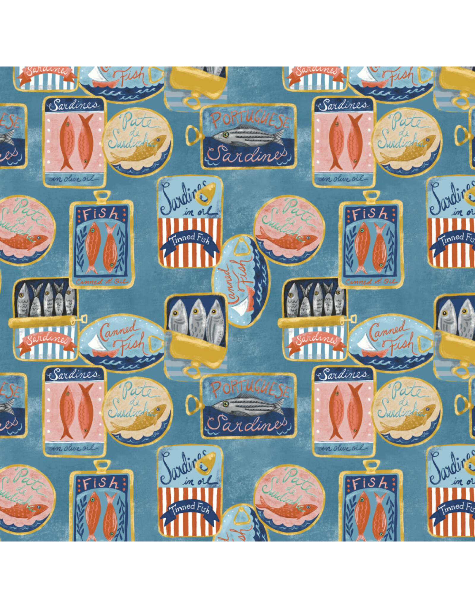 Monaluna Villa Sol, Tinned Fish in Sea Blue, Fabric Half-Yards