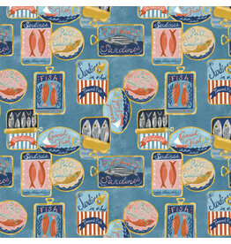 Monaluna Villa Sol, Tinned Fish in Sea Blue, Fabric Half-Yards