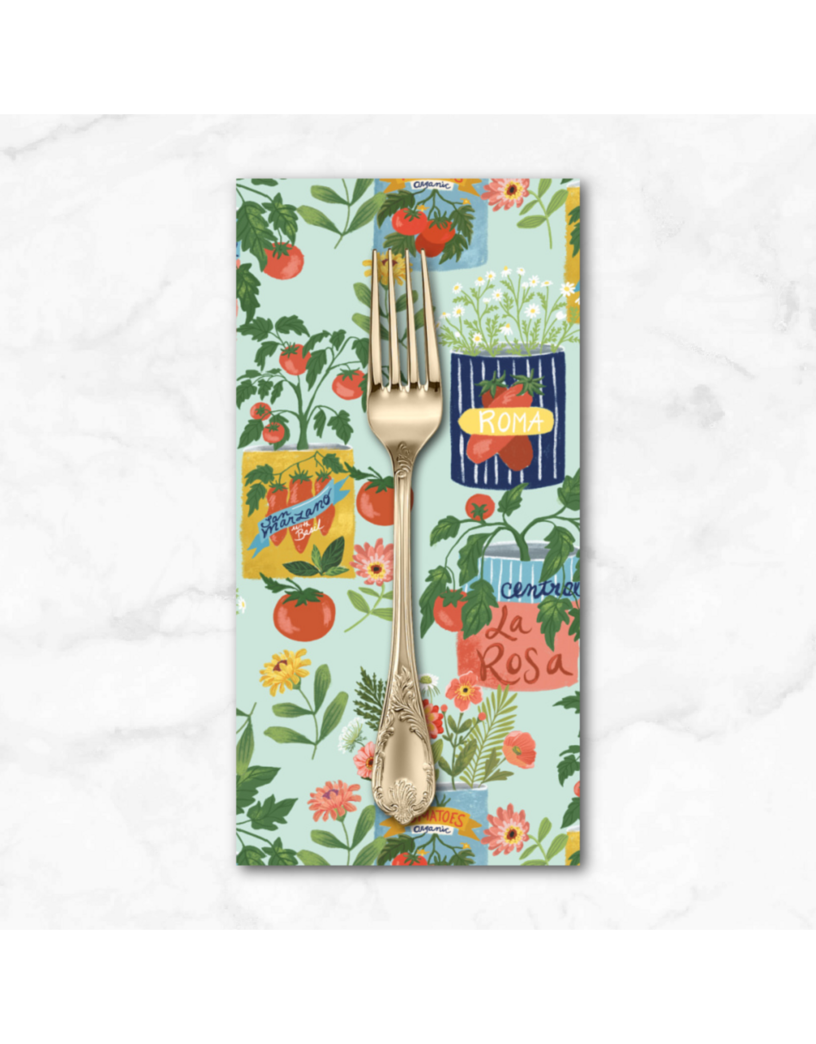 PD's Monaluna Collection Villa Sol, Tomato Tomahto in Aqua, Dinner Napkin