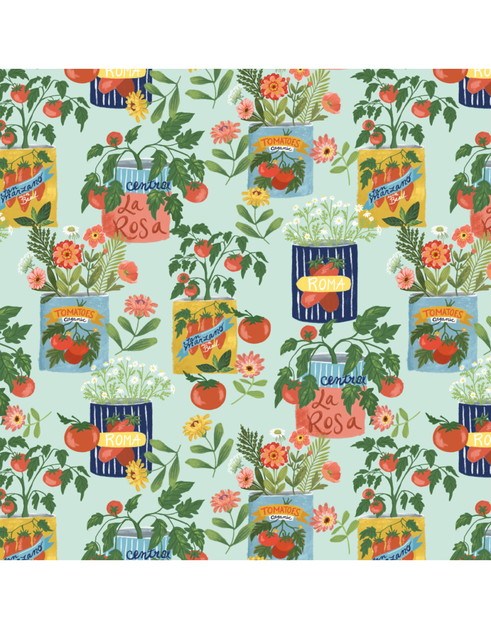 Monaluna Villa Sol, Tomato Tomahto in Aqua, Fabric Half-Yards