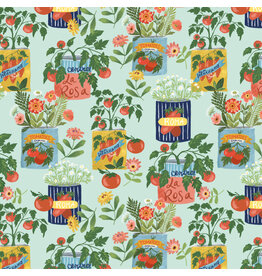 Monaluna Villa Sol, Tomato Tomahto in Aqua, Fabric Half-Yards