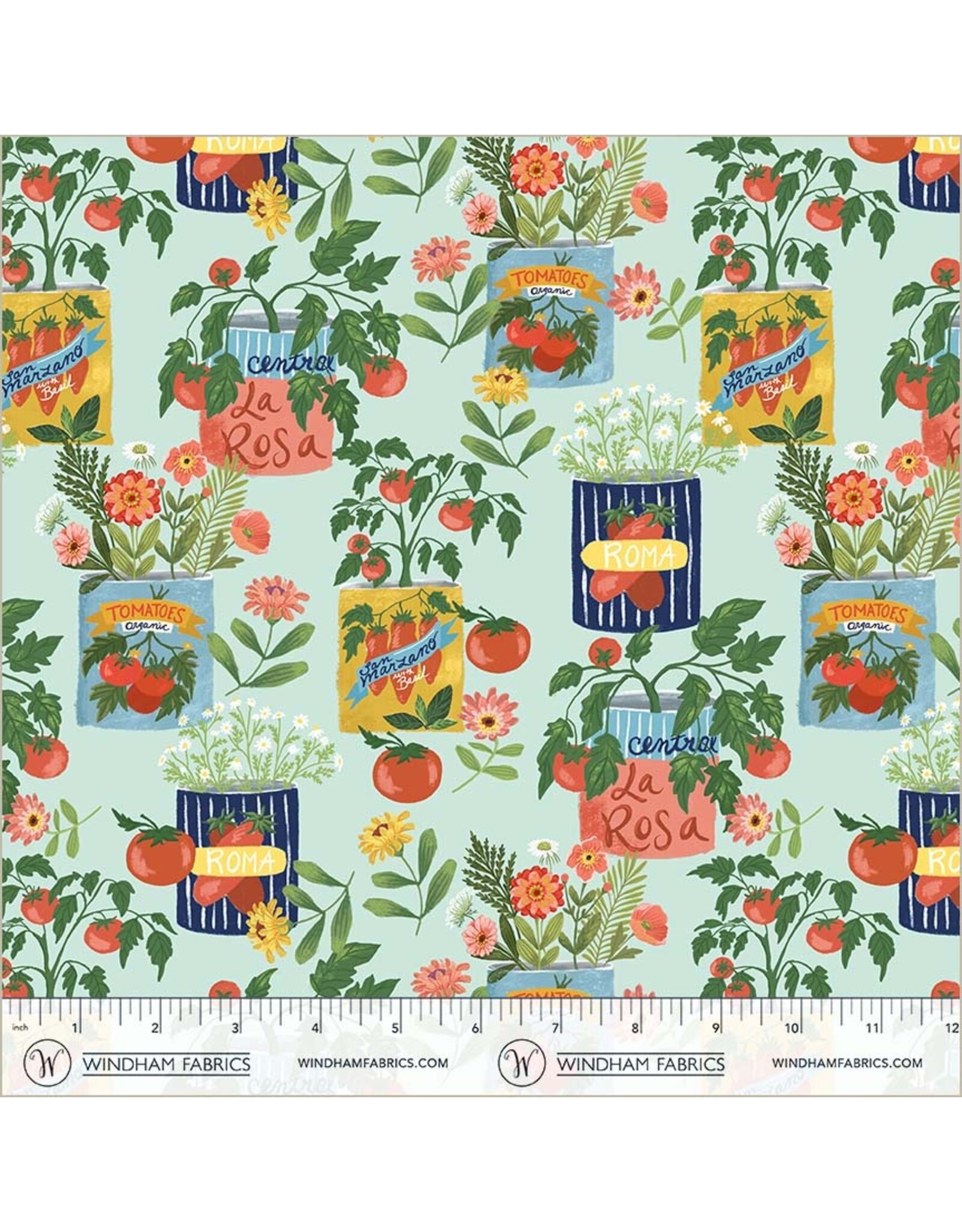 Monaluna Villa Sol, Tomato Tomahto in Aqua, Fabric Half-Yards