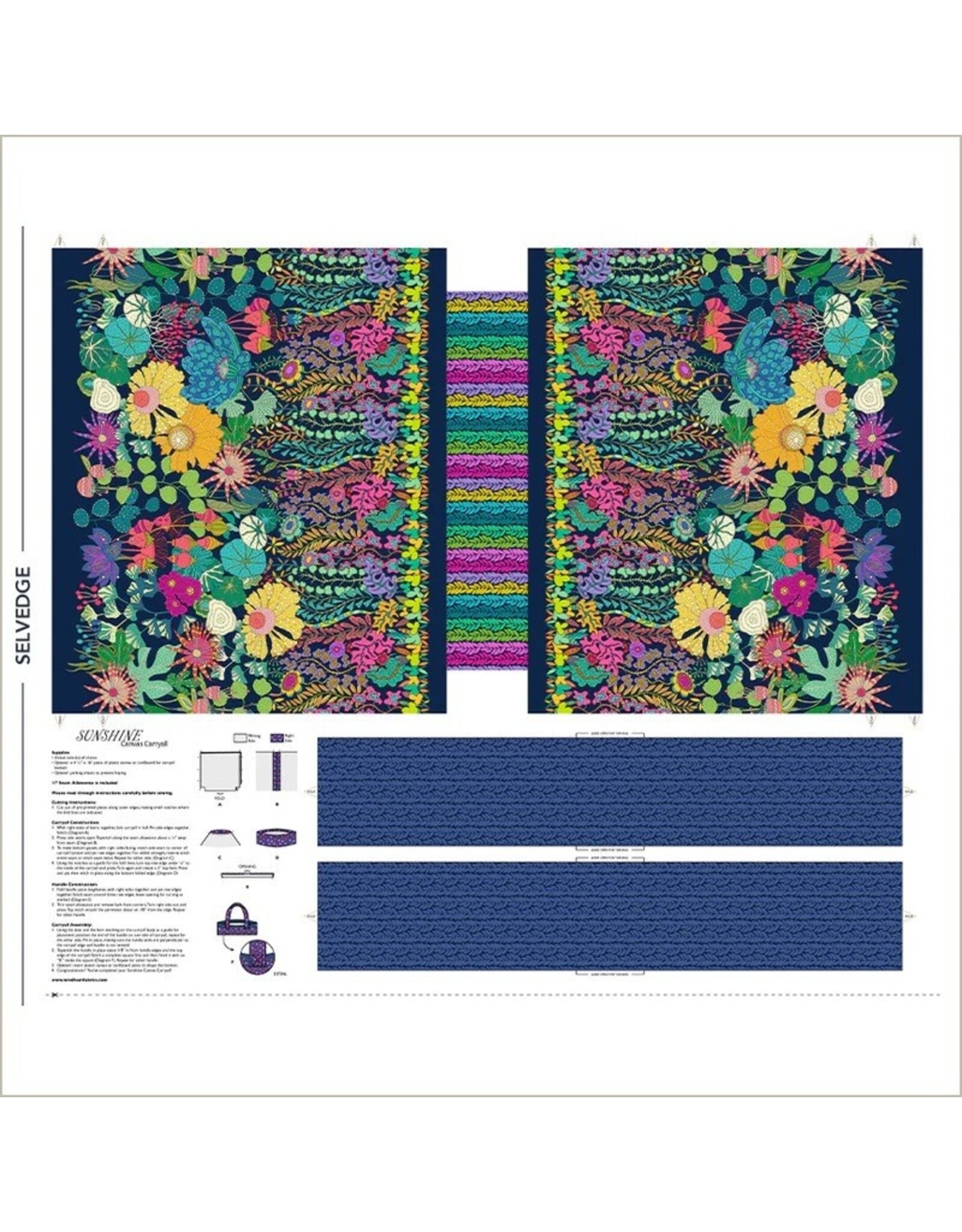 Sally Kelly Sunshine, Canvas Carryall Panel in Multi, 36" x 42" Panel