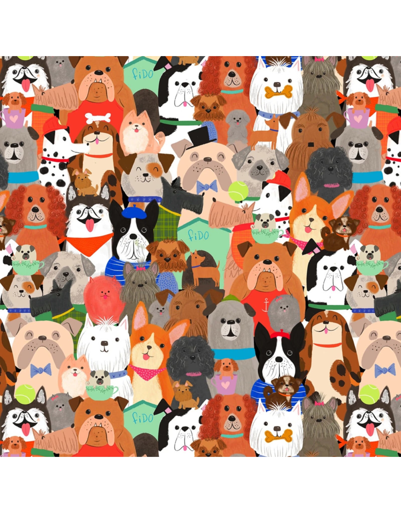 Timeless Treasures I Love Dogs, Packed Dogs in Multi, Fabric Half-Yards