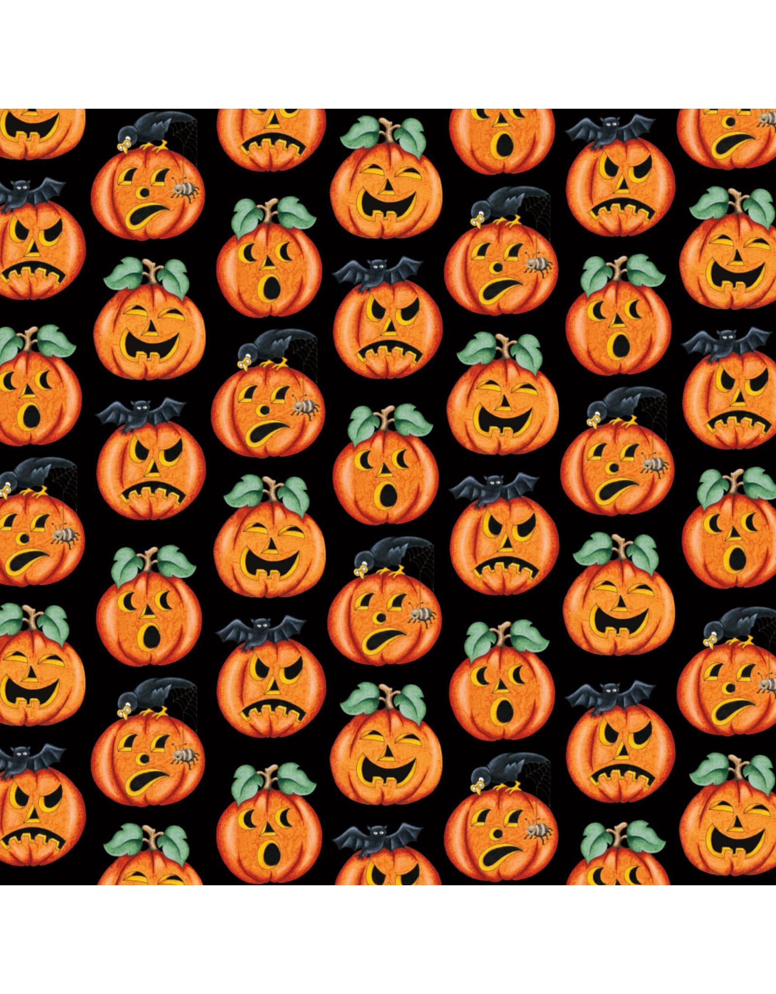 Mary Engelbreit Moonlight Mischief, Jack-O-Lanterns in Black, Fabric Half-Yards