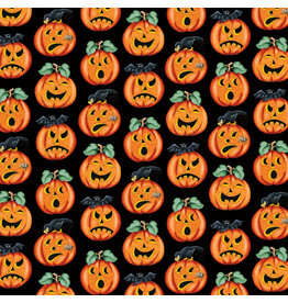 Mary Engelbreit Moonlight Mischief, Jack-O-Lanterns in Black, Fabric Half-Yards