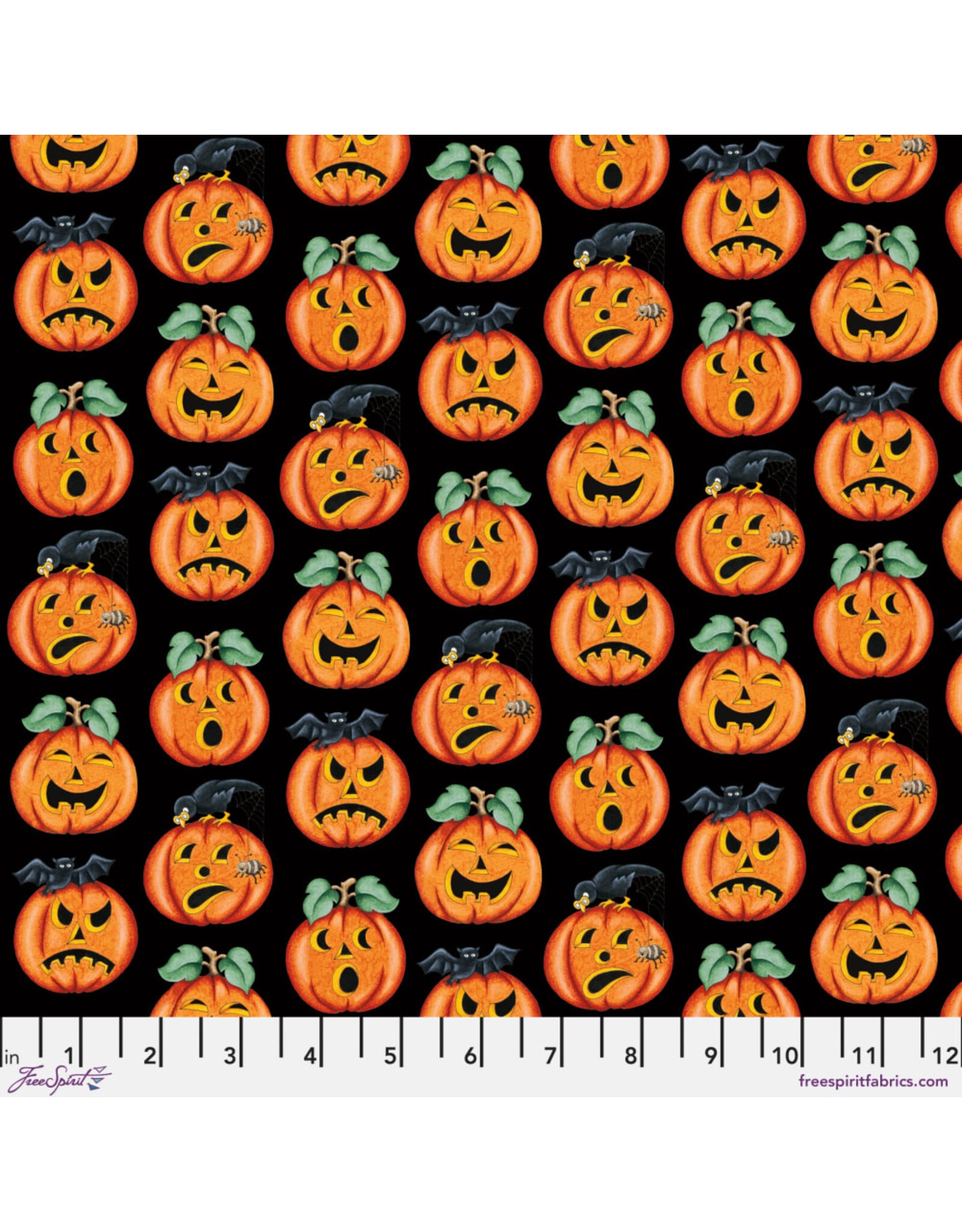 Mary Engelbreit Moonlight Mischief, Jack-O-Lanterns in Black, Fabric Half-Yards