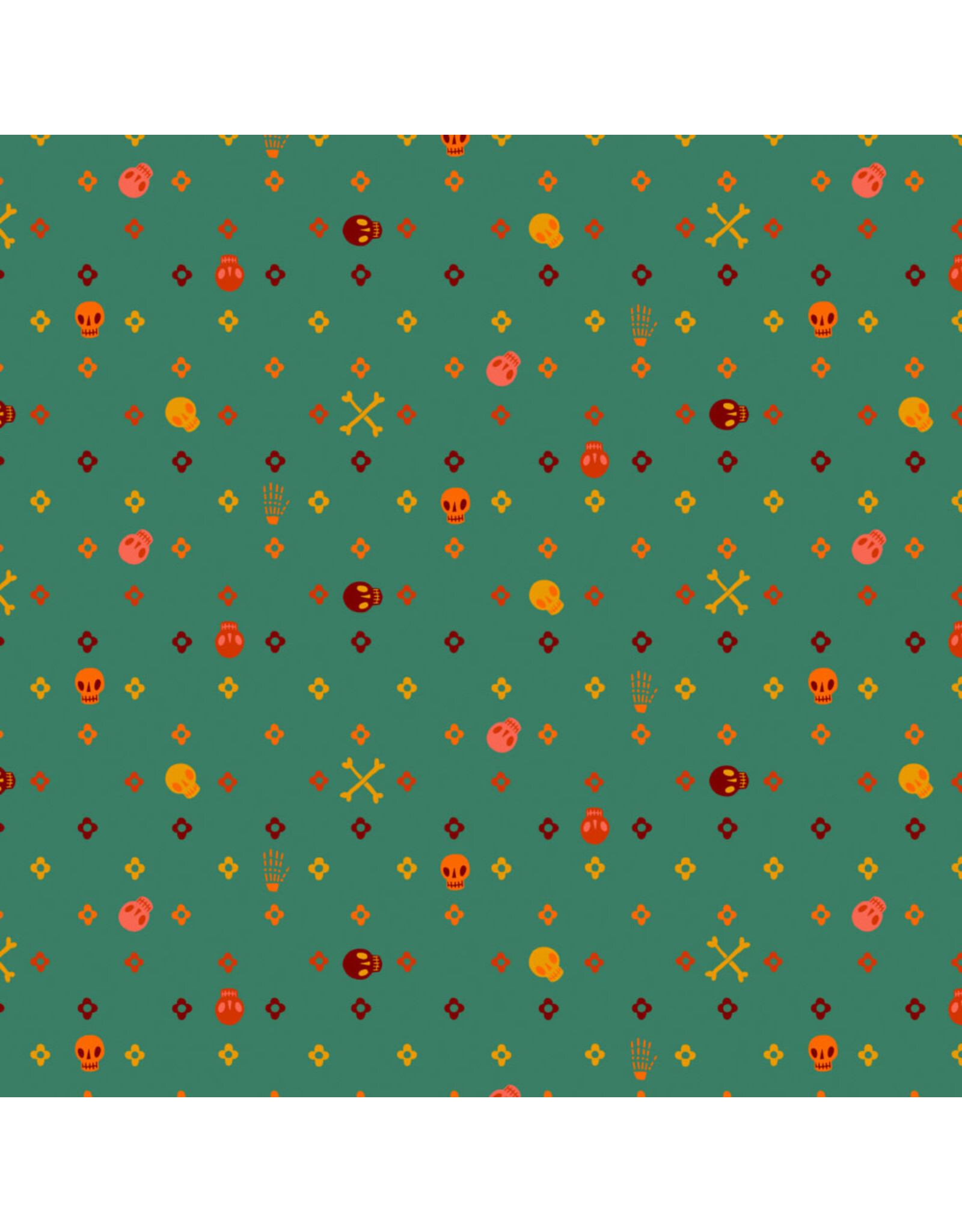Cori Dantini More Than Bones, Flowery Bones in Teal, Fabric Half-Yards