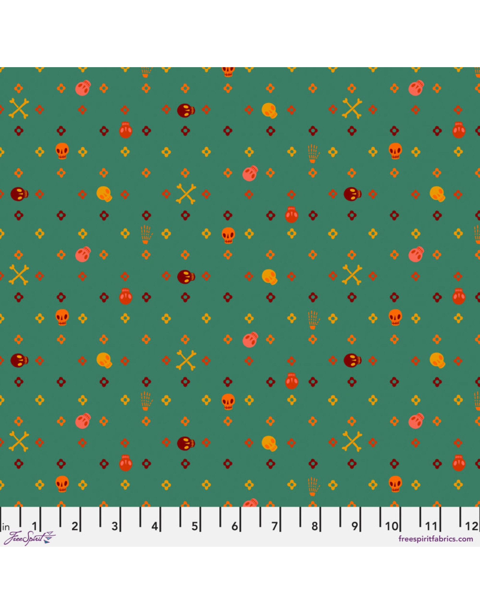 Cori Dantini More Than Bones, Flowery Bones in Teal, Fabric Half-Yards