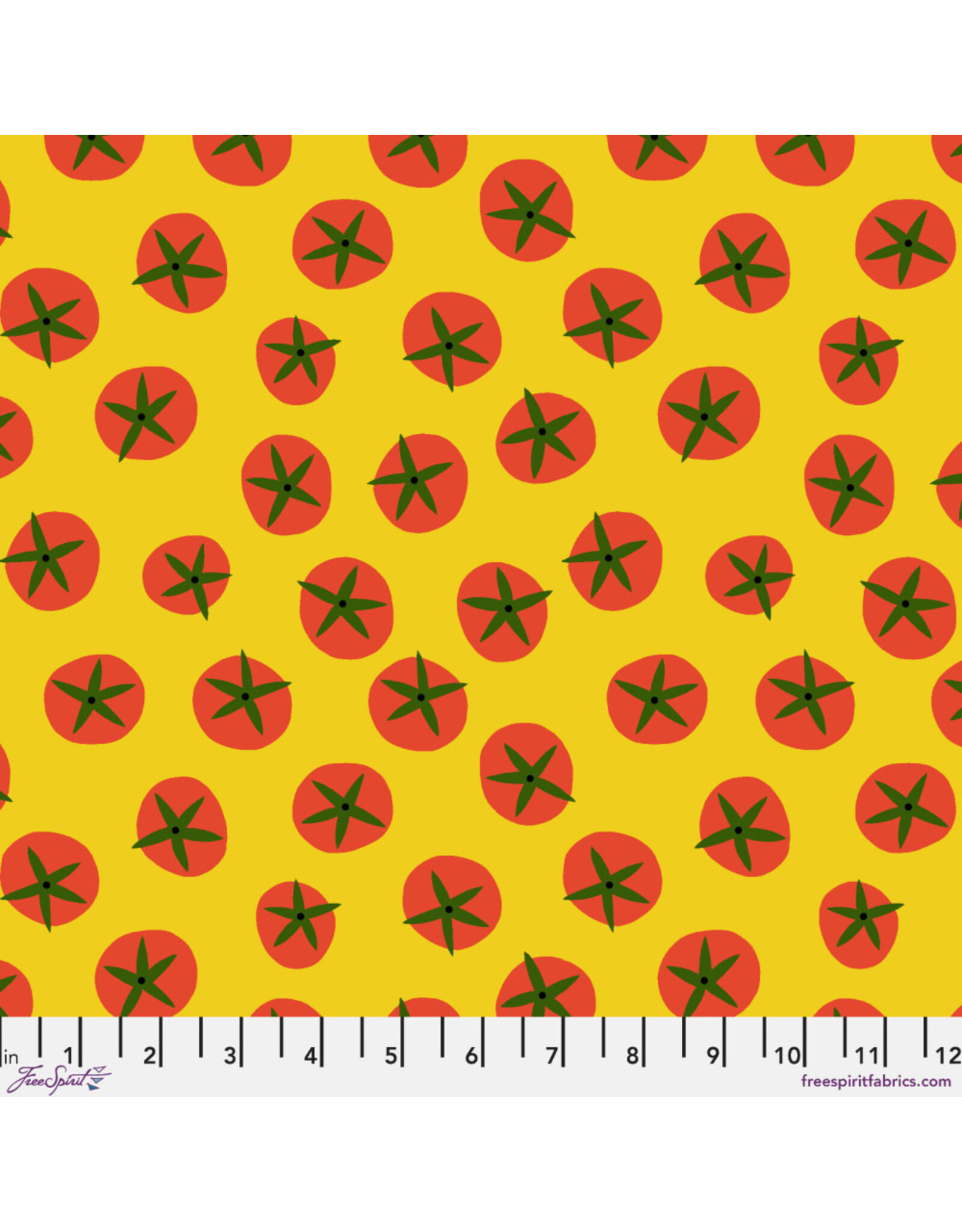 Jane Sassaman Vegetable Patch,  Tomato in Yellow, Fabric Half-Yards