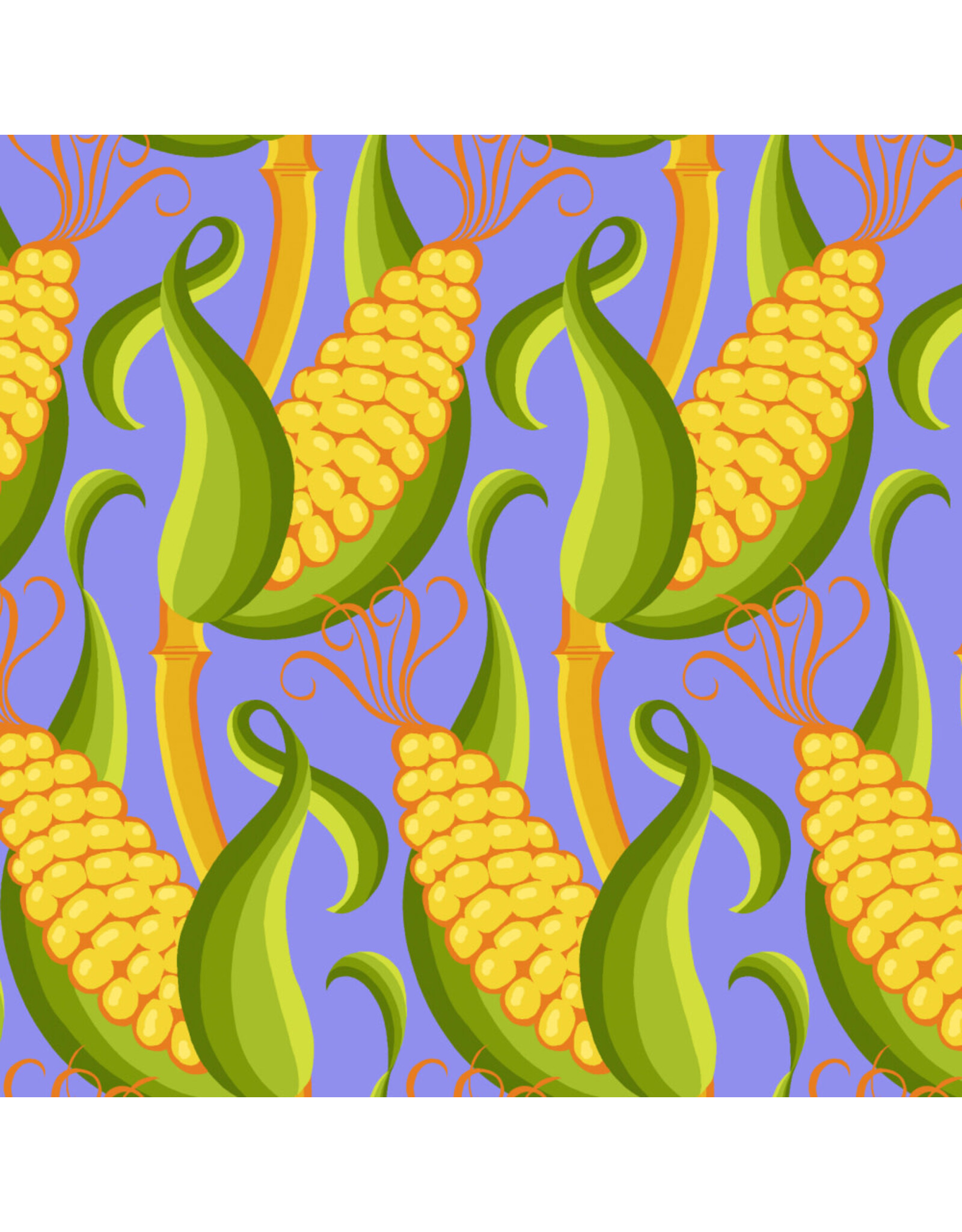 Jane Sassaman Vegetable Patch,  Corn in Blue, Fabric Half-Yards
