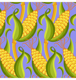 Jane Sassaman Vegetable Patch,  Corn in Blue, Fabric Half-Yards