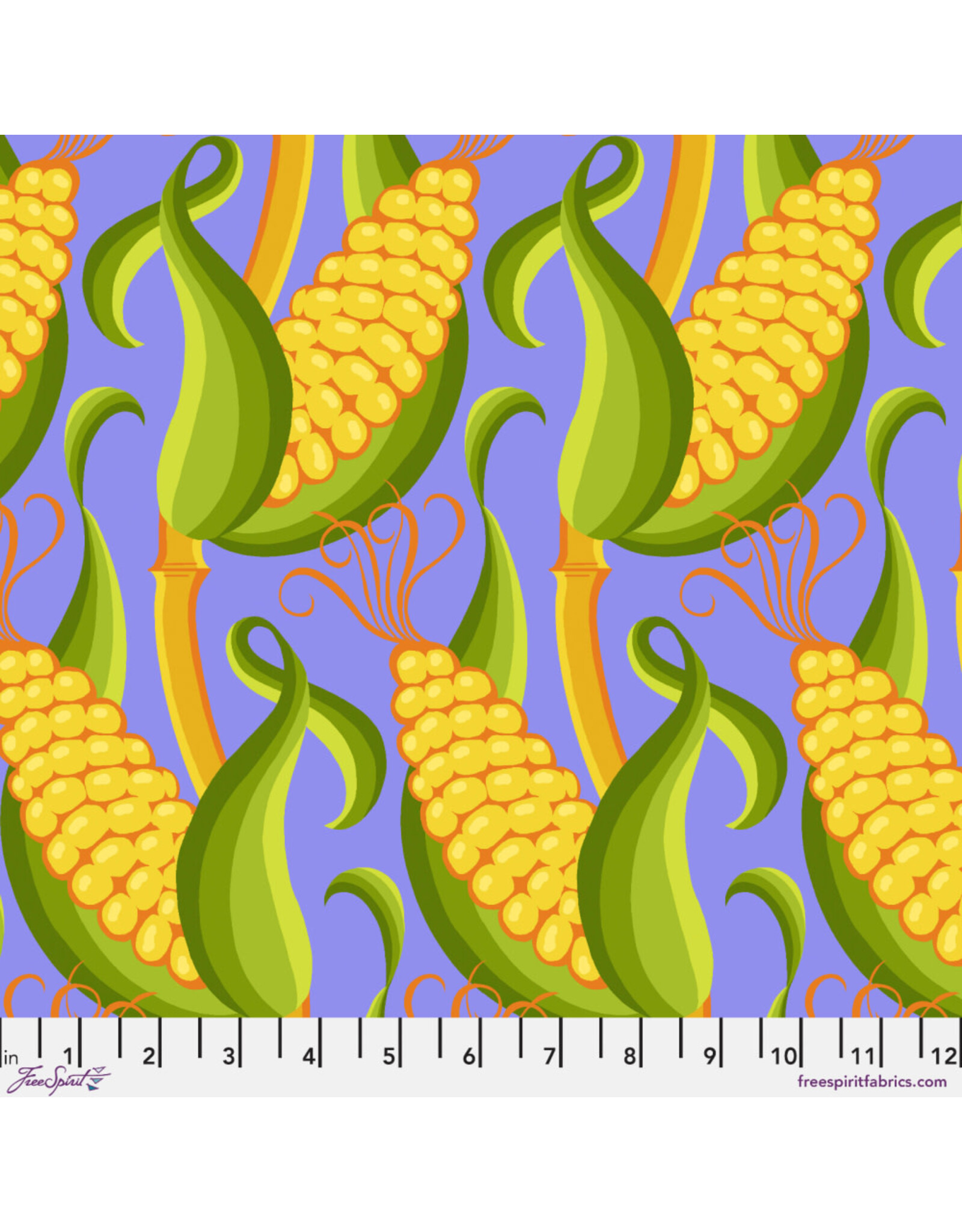 Jane Sassaman Vegetable Patch,  Corn in Blue, Fabric Half-Yards
