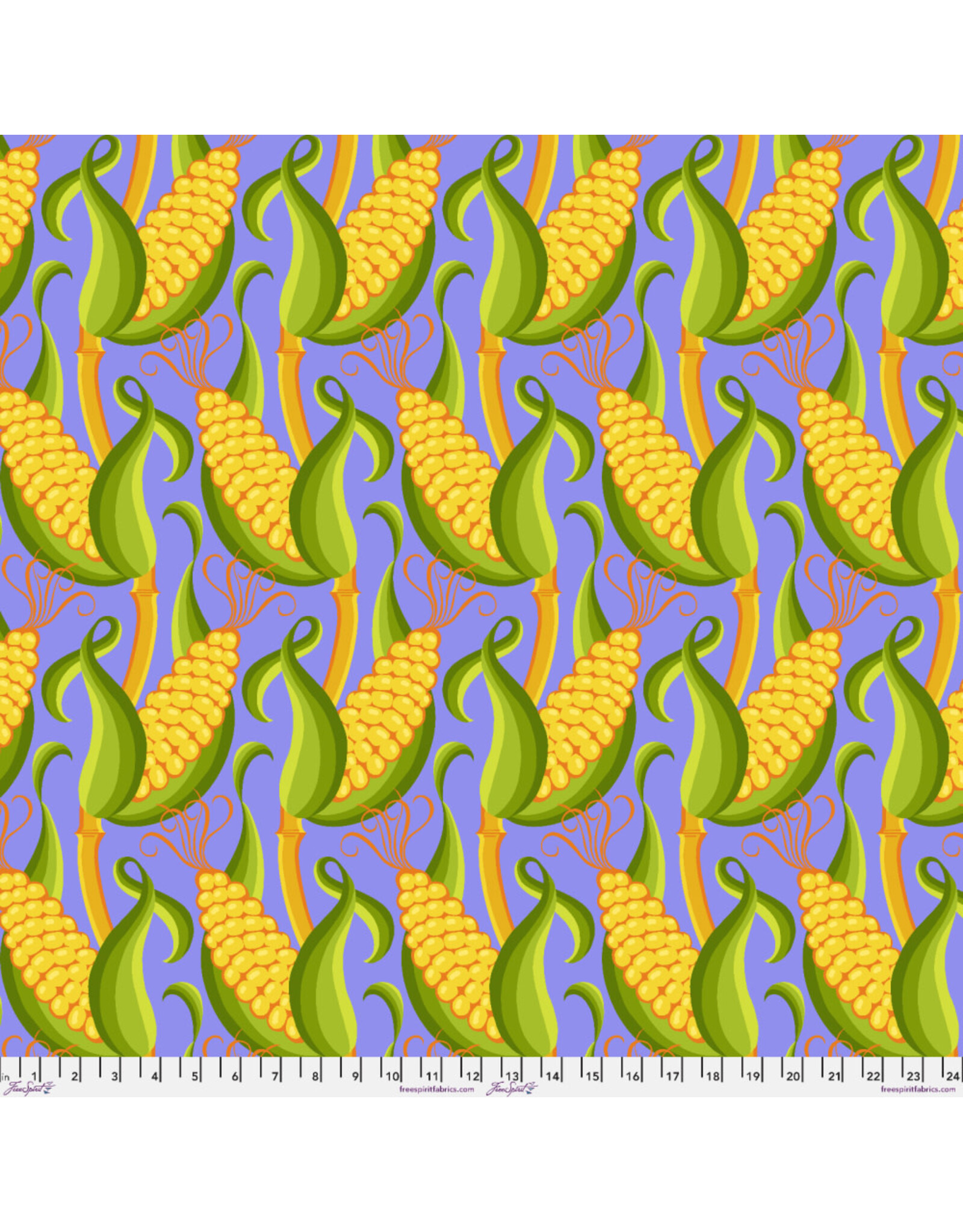 Jane Sassaman Vegetable Patch,  Corn in Blue, Fabric Half-Yards