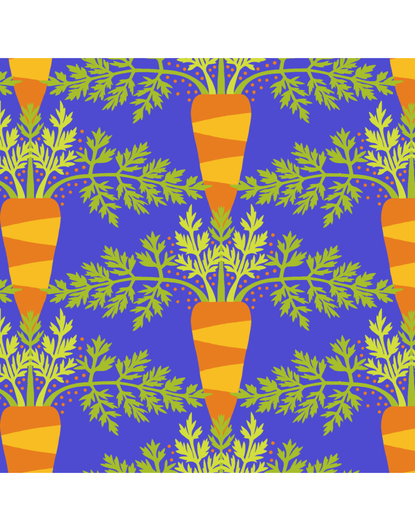 Jane Sassaman Vegetable Patch,  Carrot in Blue, Fabric Half-Yards