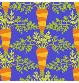 Jane Sassaman Vegetable Patch,  Carrot in Blue, Fabric Half-Yards