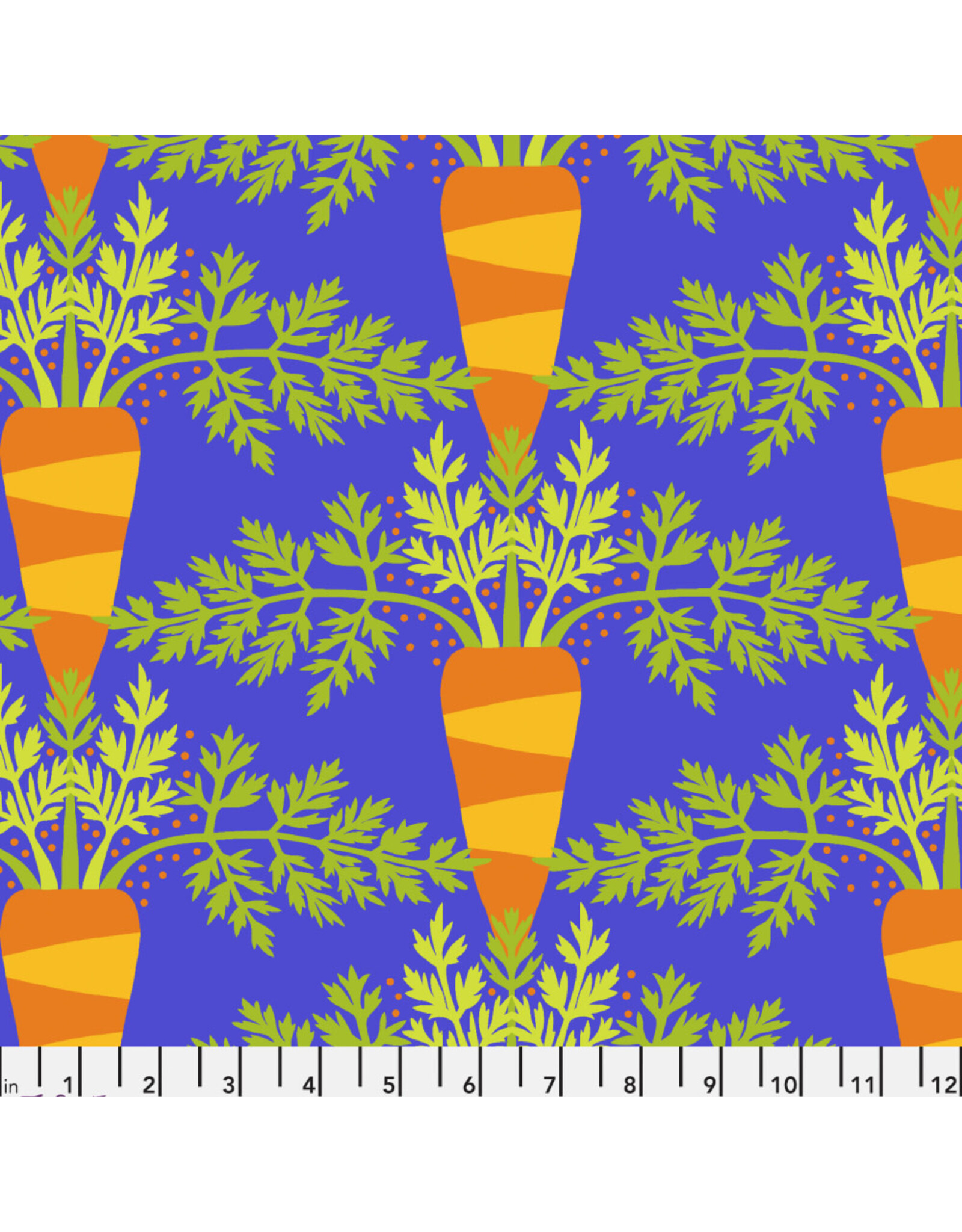 Jane Sassaman Vegetable Patch,  Carrot in Blue, Fabric Half-Yards