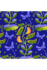 Jane Sassaman Vegetable Patch,  Pea in Blue, Fabric Half-Yards