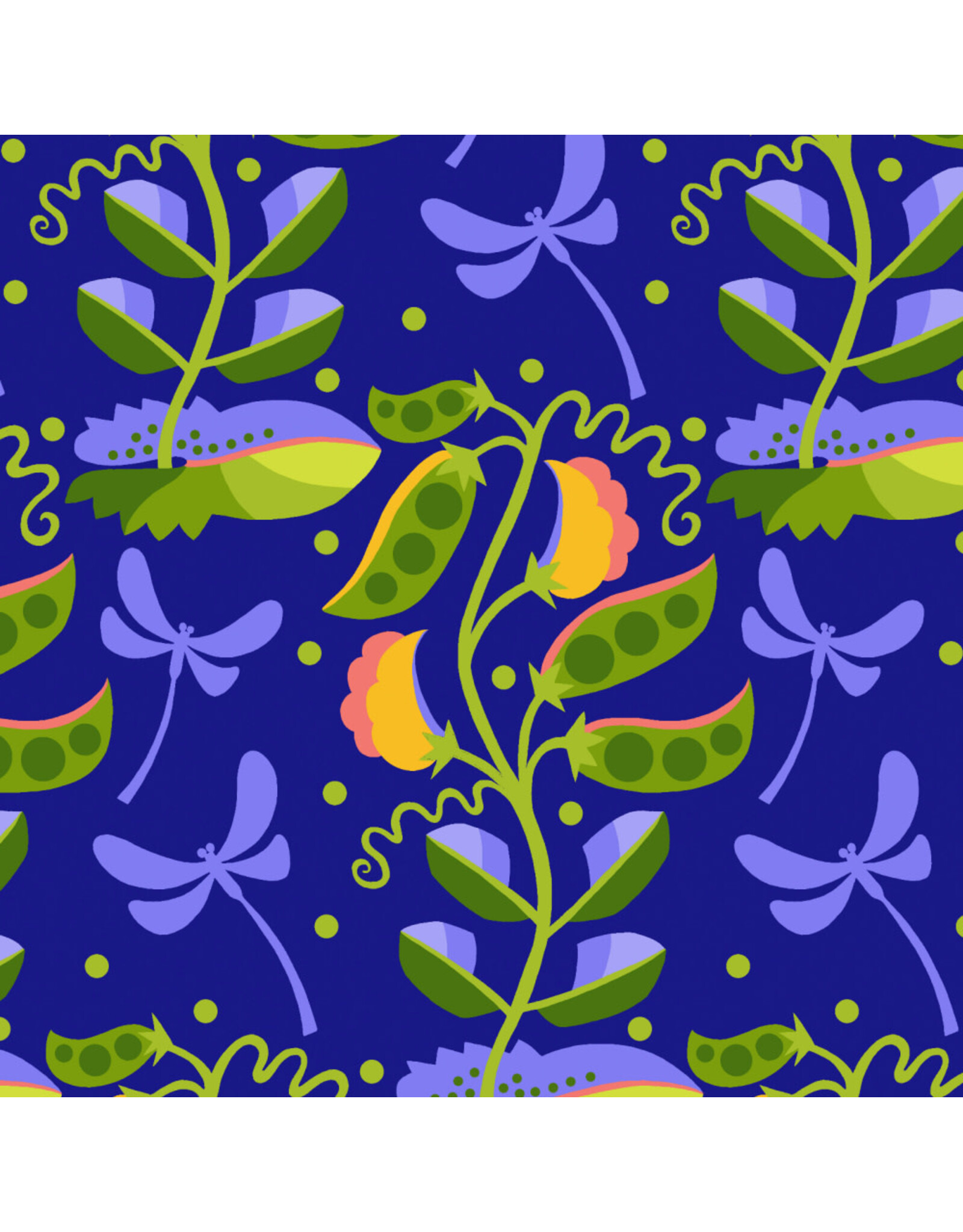 Jane Sassaman Vegetable Patch,  Pea in Blue, Fabric Half-Yards