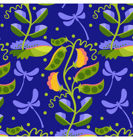 Jane Sassaman Vegetable Patch,  Pea in Blue, Fabric Half-Yards
