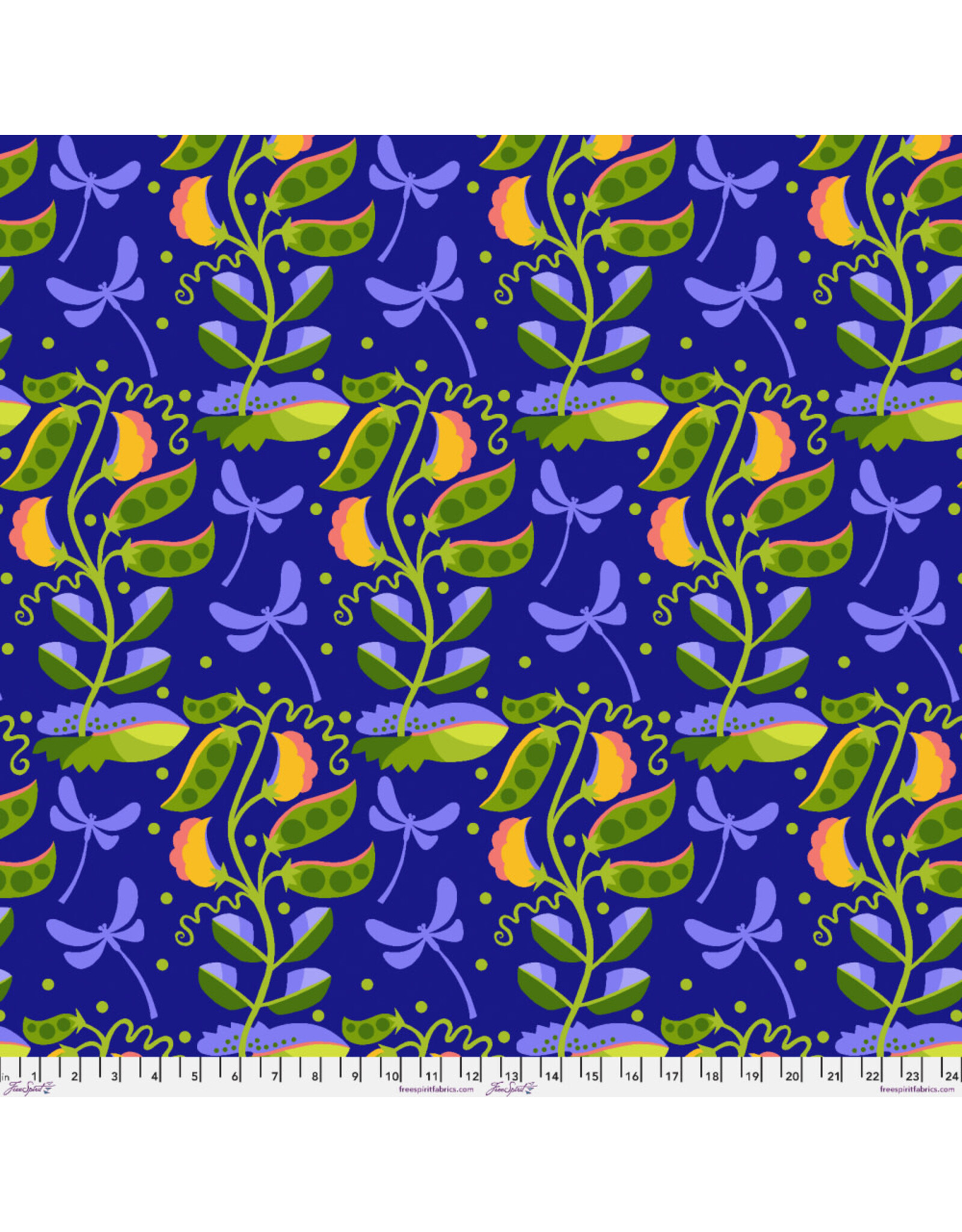 Jane Sassaman Vegetable Patch,  Pea in Blue, Fabric Half-Yards