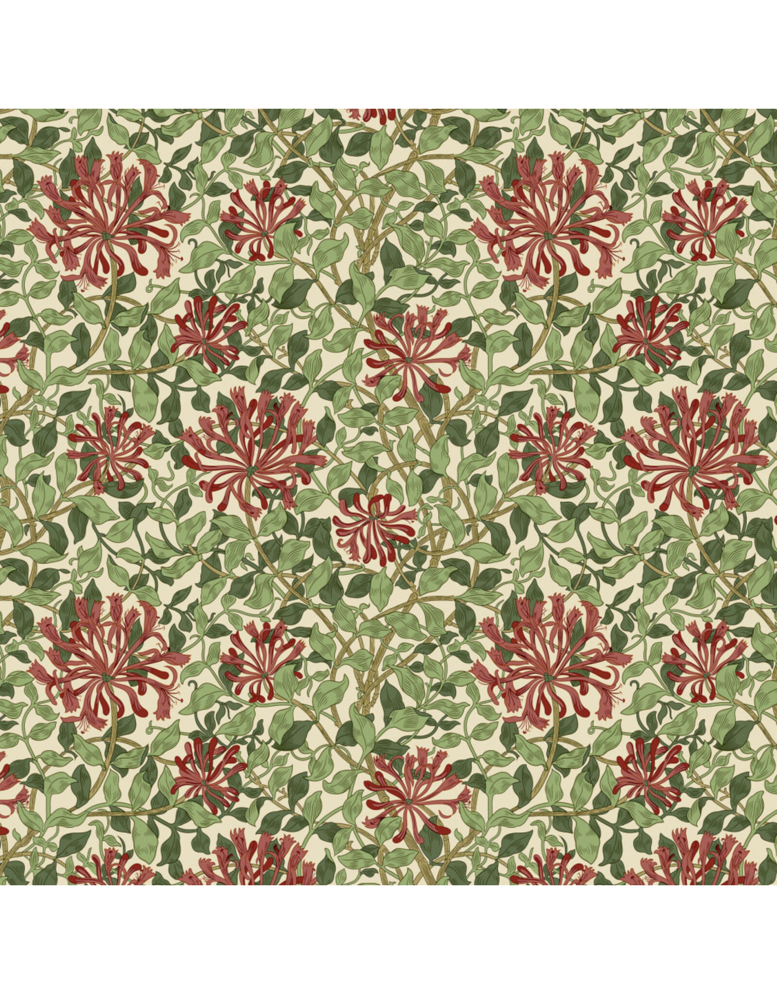 William Morris & Co. Morris & Co, Suffolk Holiday, Smalll Honeysuckle in Madder Leaf, Fabric Half-Yards