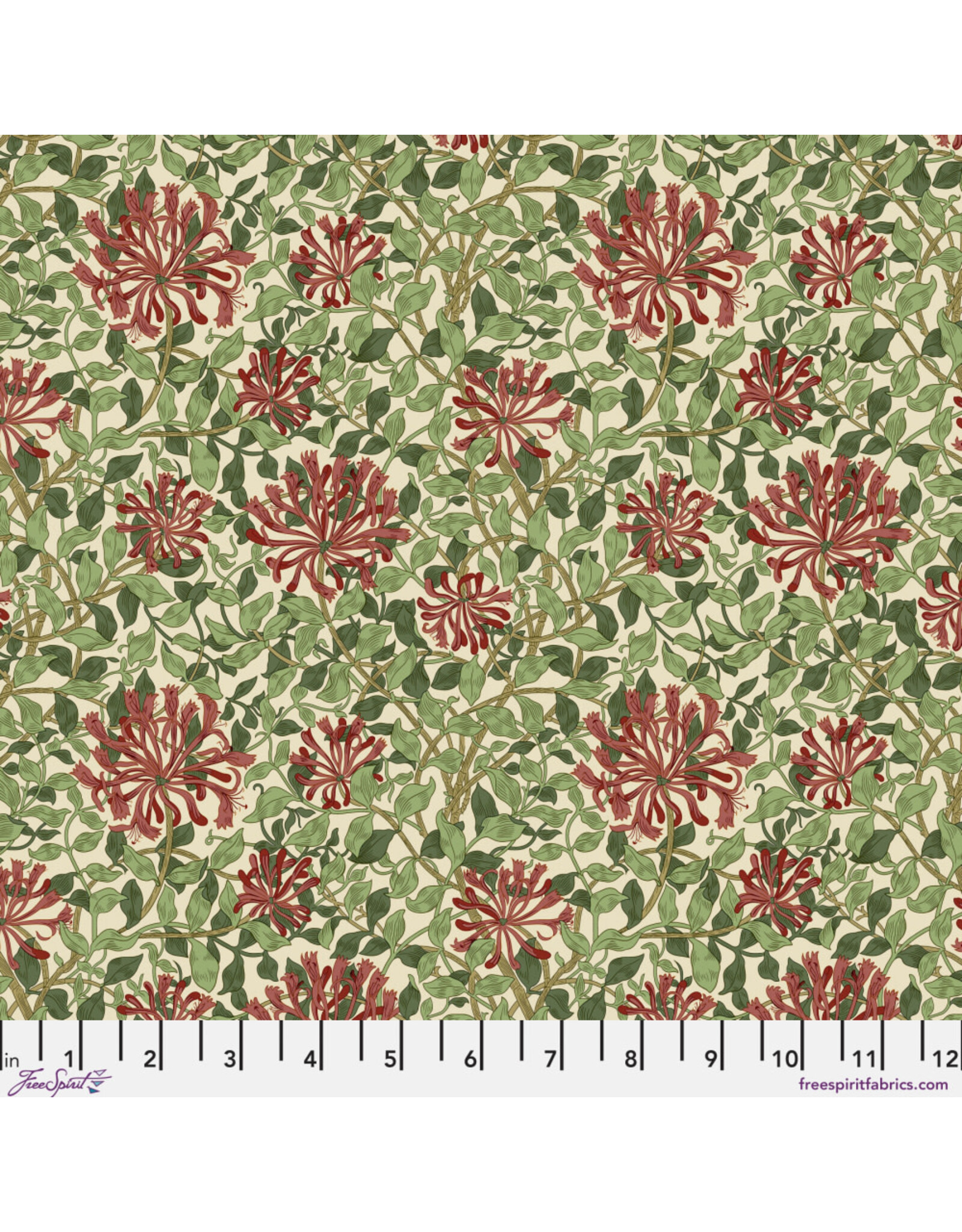 William Morris & Co. Morris & Co, Suffolk Holiday, Smalll Honeysuckle in Madder Leaf, Fabric Half-Yards