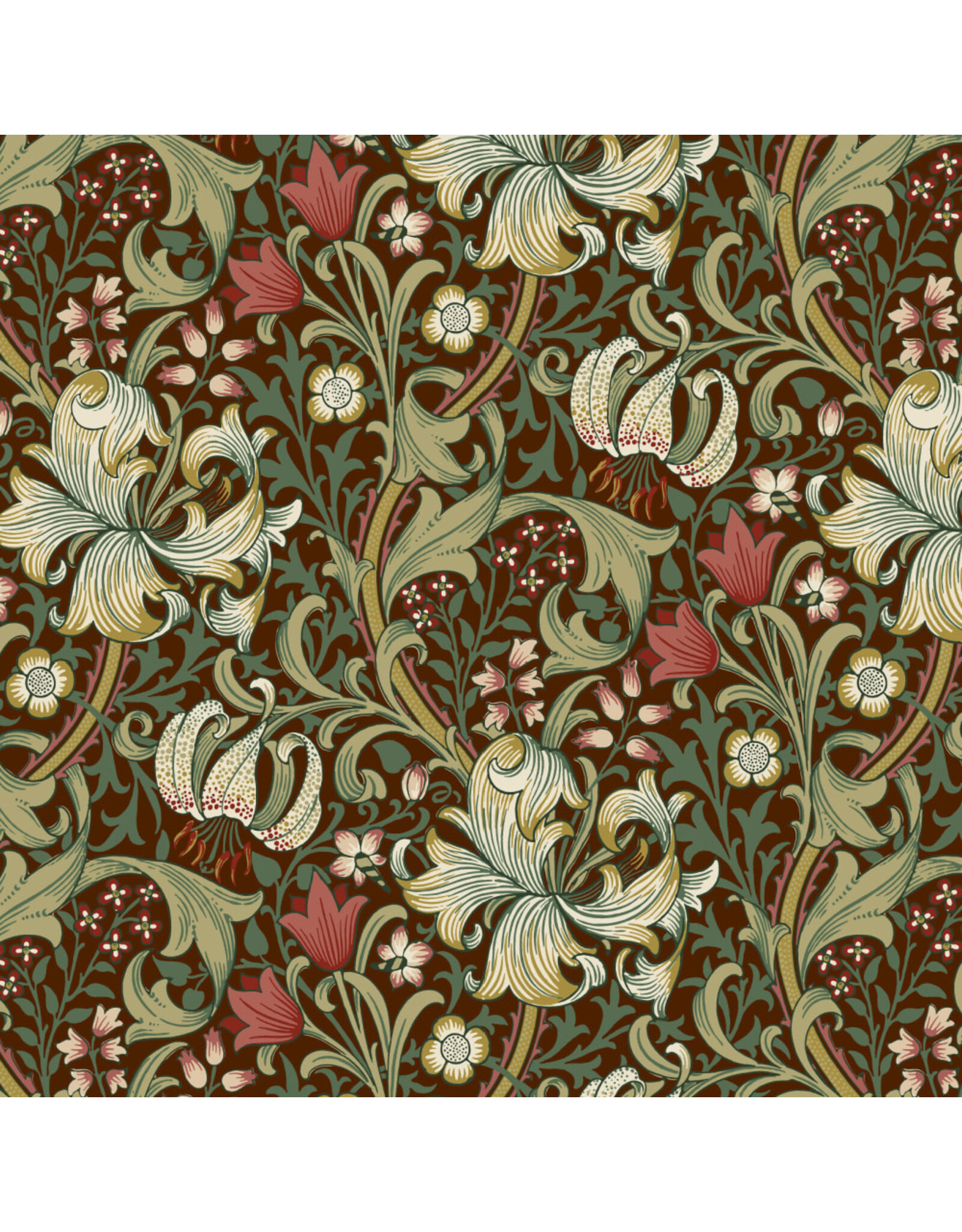 William Morris & Co. Morris & Co, Suffolk Holiday, Golden Lily in Ruby, Fabric Half-Yards