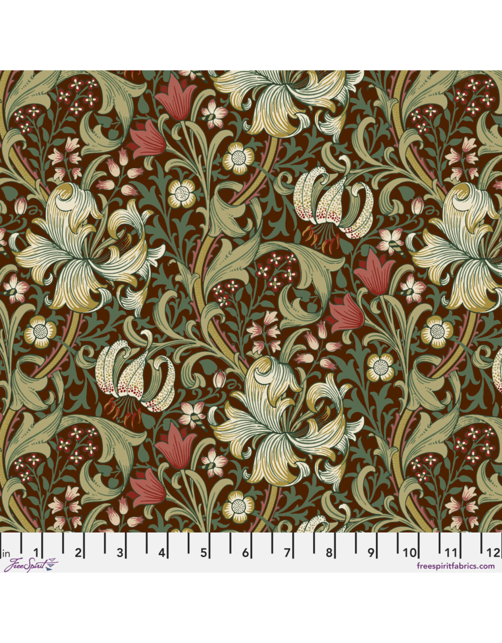 PD's William Morris Collection Morris & Co, Suffolk Holiday, Golden Lily in Ruby, Dinner Napkin