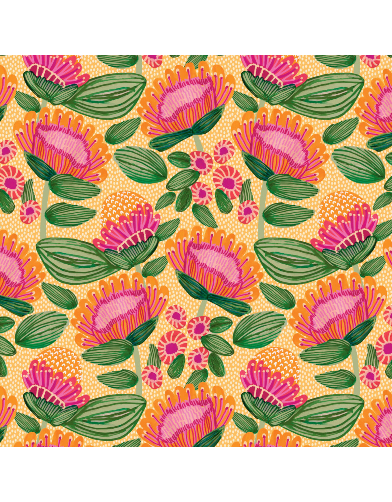 Free Spirit Paradise Blooms, Playful Proteas in Apricot, Fabric Half-Yards