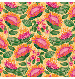 Free Spirit Paradise Blooms, Playful Proteas in Apricot, Fabric Half-Yards