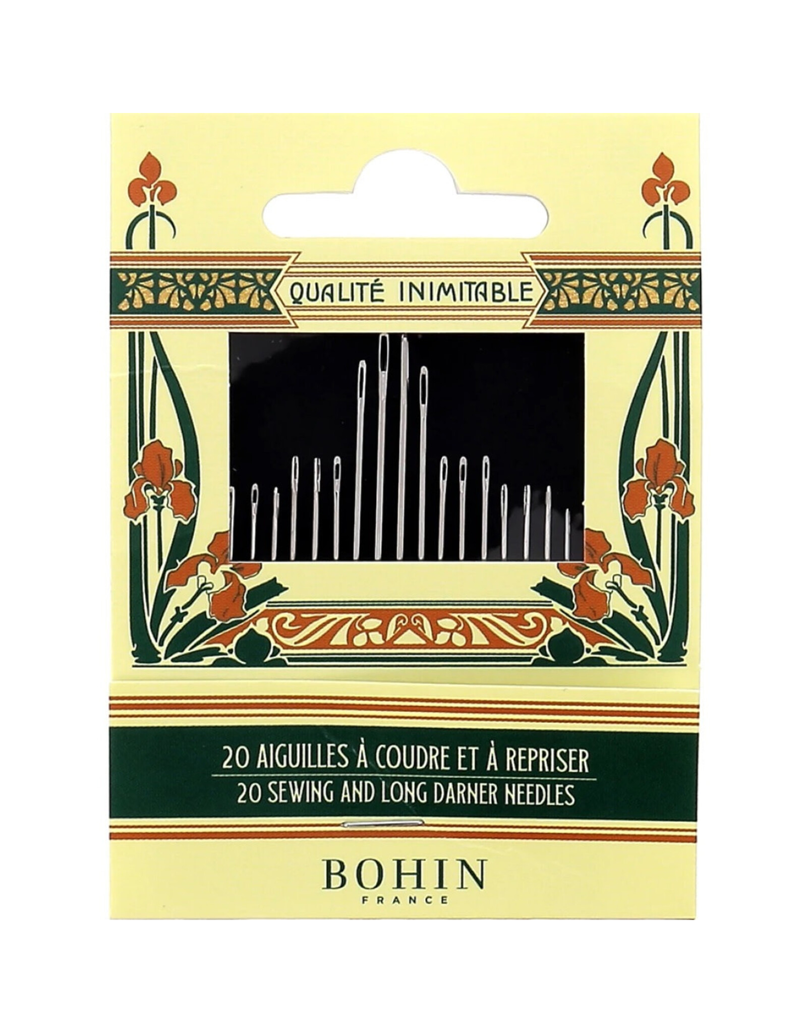 Bohin Patchwork Needle Book, 20 Assorted Sewing and Long Darner Needles, Bohin