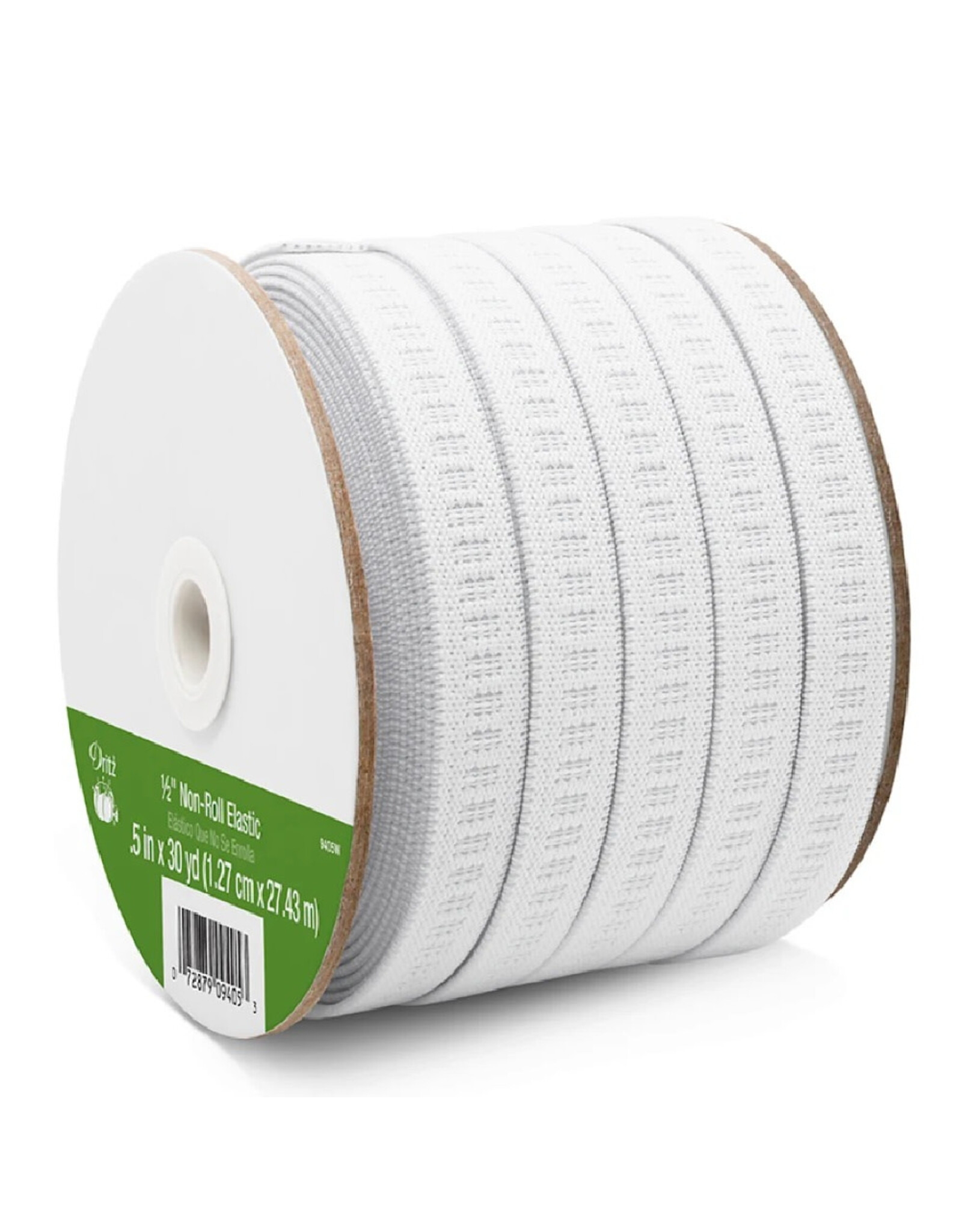Dritz Ribbed Non-Roll Elastic - 1/2”  inch wide,  white, by the yard