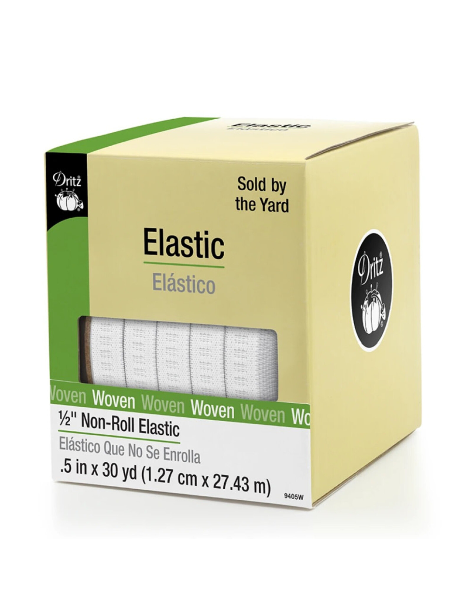 Dritz Ribbed Non-Roll Elastic - 1/2”  inch wide,  white, by the yard