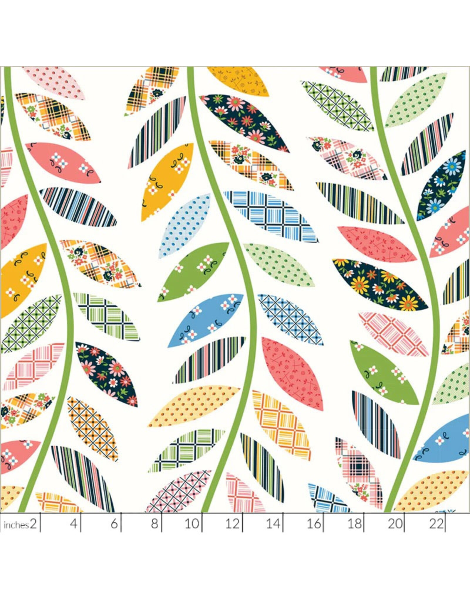 Denyse Schmidt Made Easy, Leafy Vine Cheater in Ivory, Fabric Half-Yards