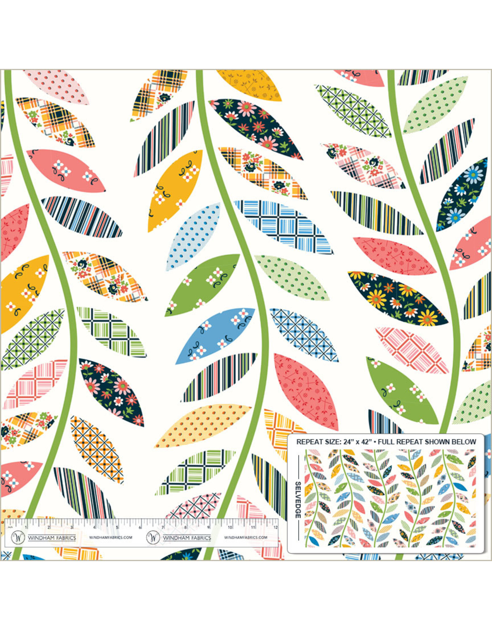 Denyse Schmidt Made Easy, Leafy Vine Cheater in Ivory, Fabric Half-Yards