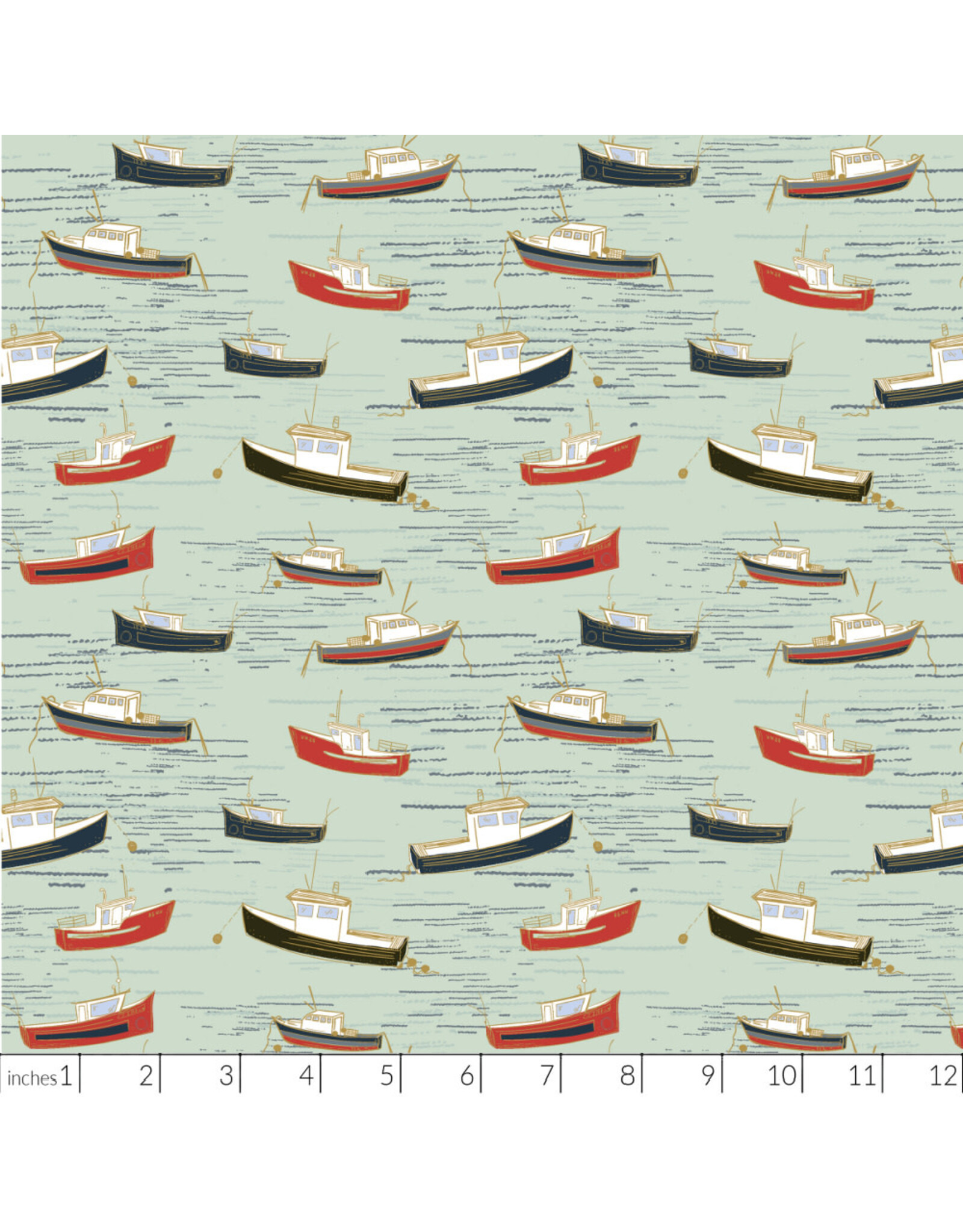 Windham Fabrics Rocky Coast, Bonnie Boats in Mist, Fabric Half-Yards