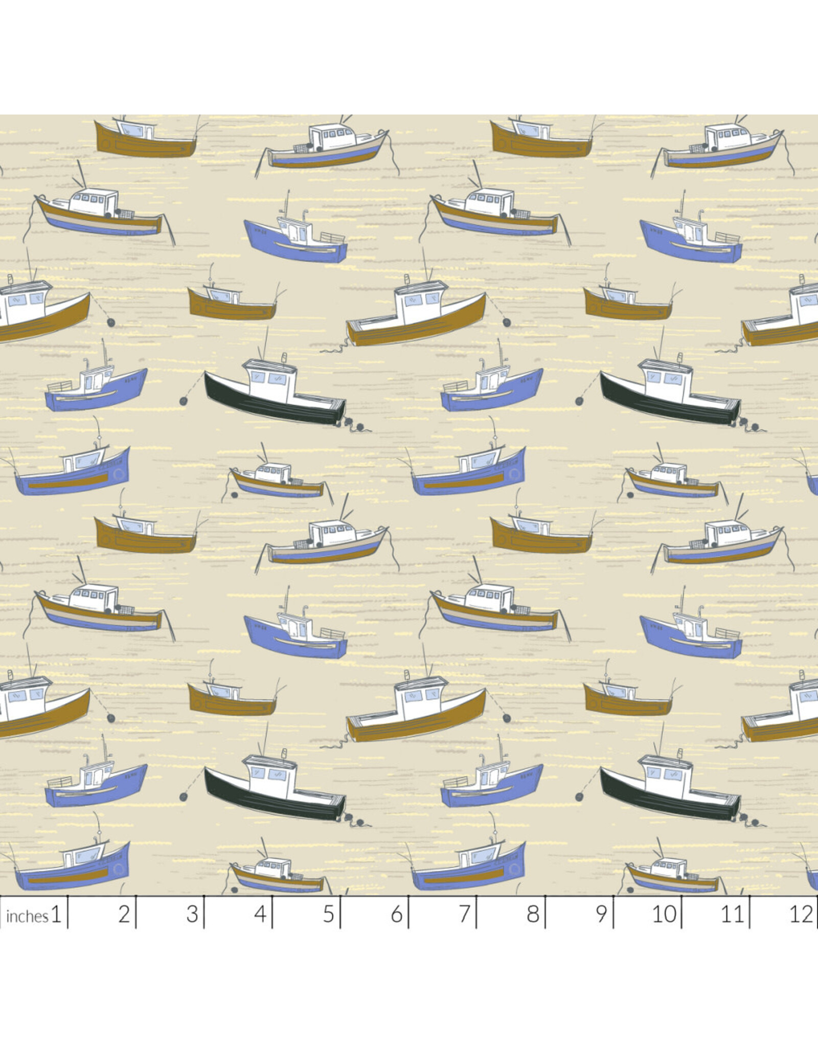 Windham Fabrics Rocky Coast, Bonnie Boats in Pearl, Fabric Half-Yards