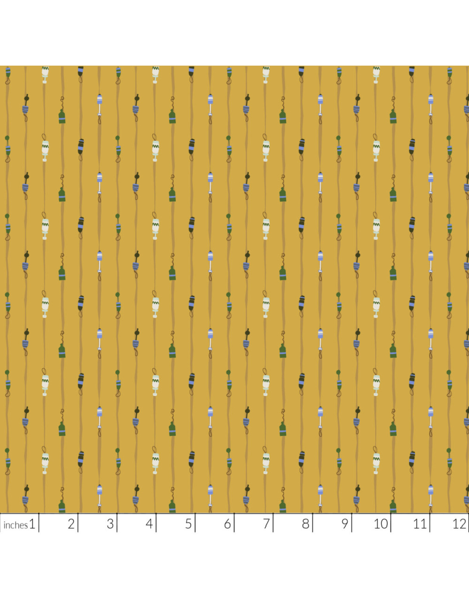 Windham Fabrics Rocky Coast, Buoys in Mustard, Fabric Half-Yards