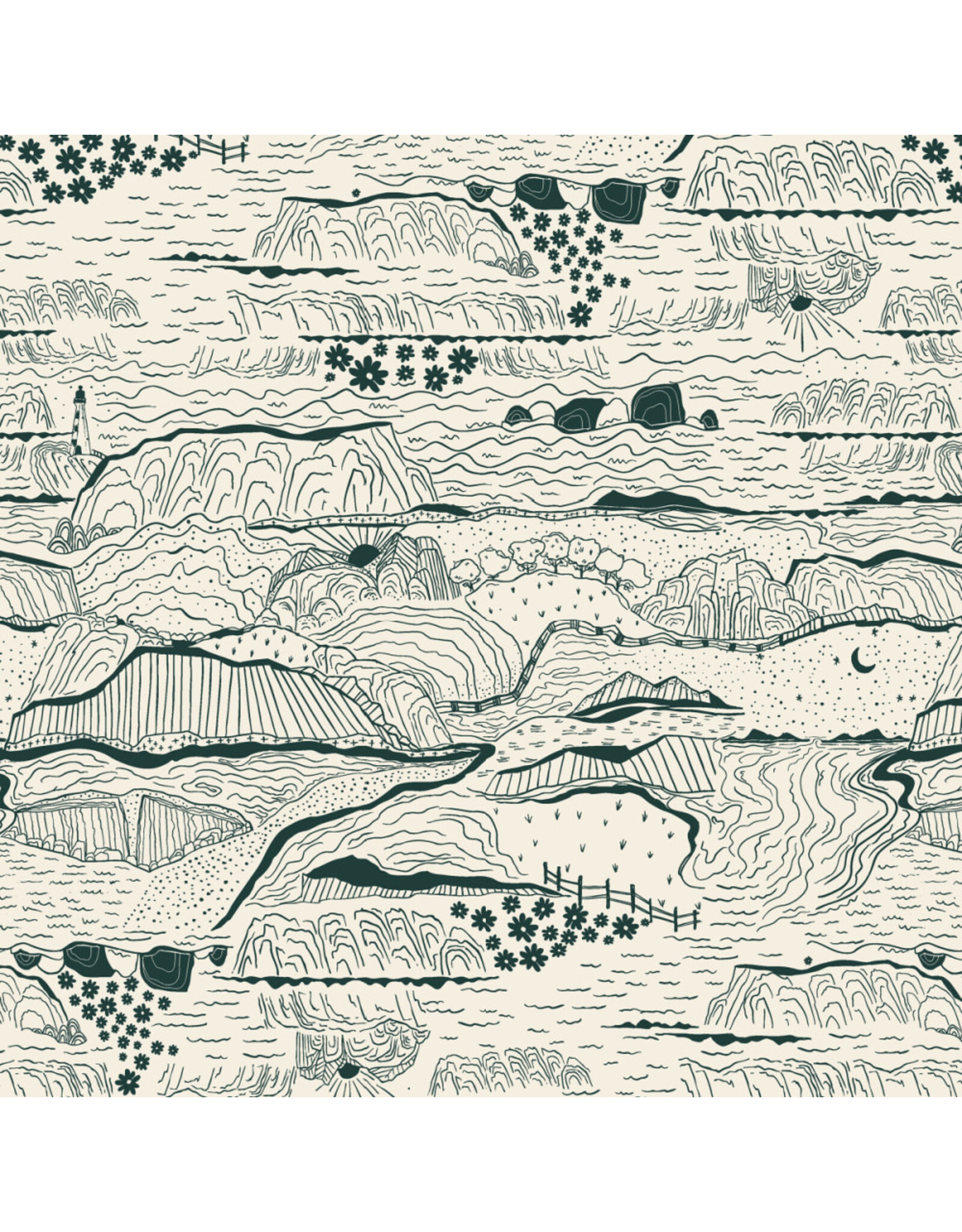 Windham Fabrics Rocky Coast, Driftline in Ivory, Fabric Half-Yards