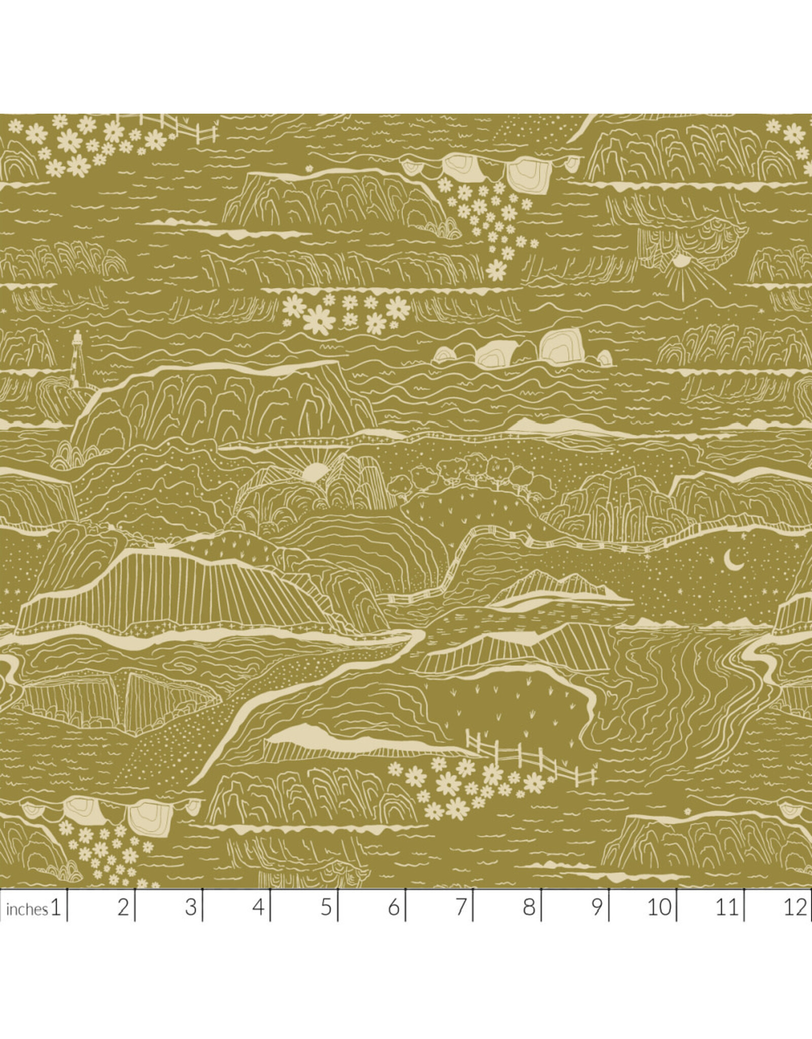 Windham Fabrics Rocky Coast, Driftline in Olive, Fabric Half-Yards