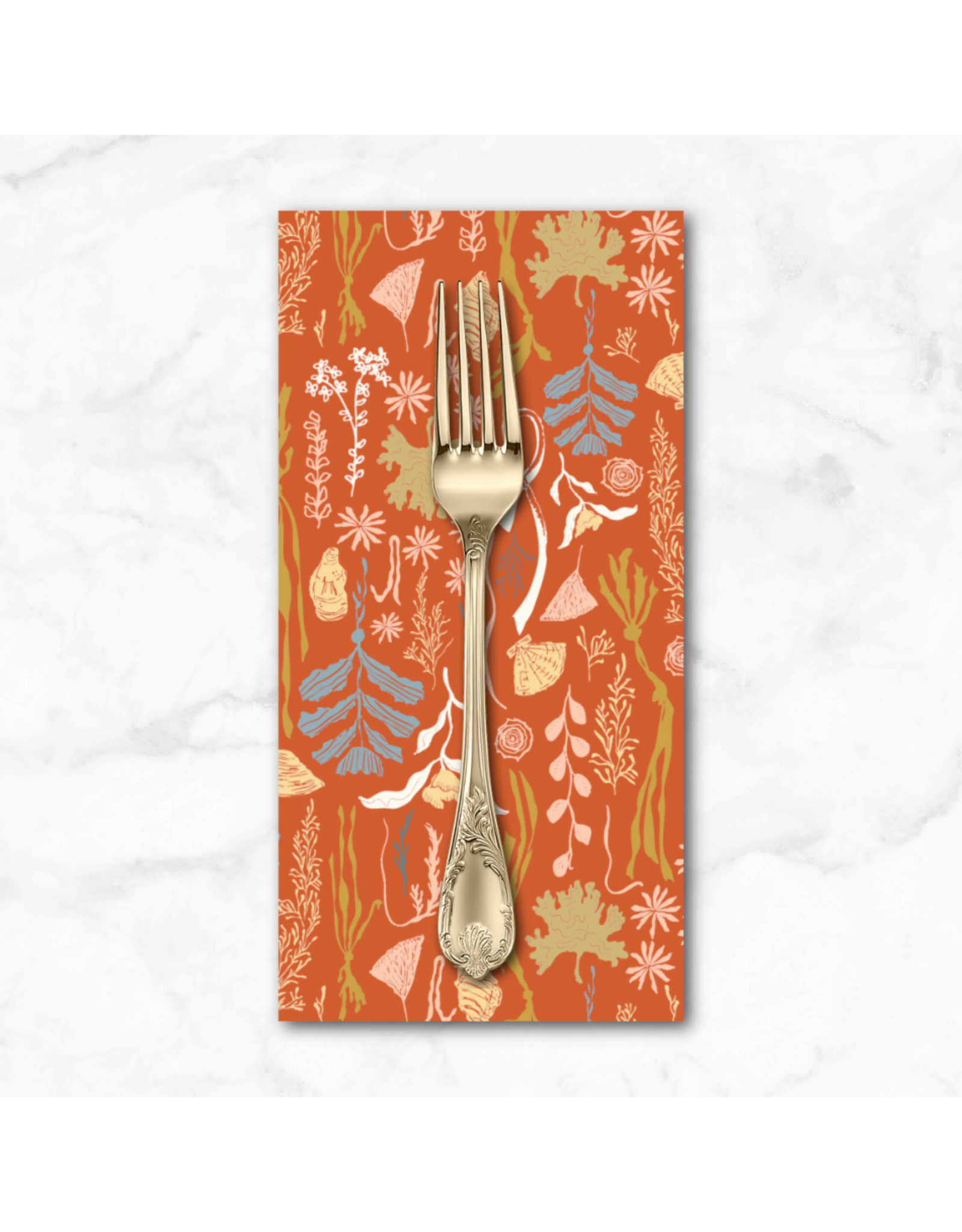 PD's Windham Collection Rocky Coast, Tidelands in Coral Red, Dinner Napkin
