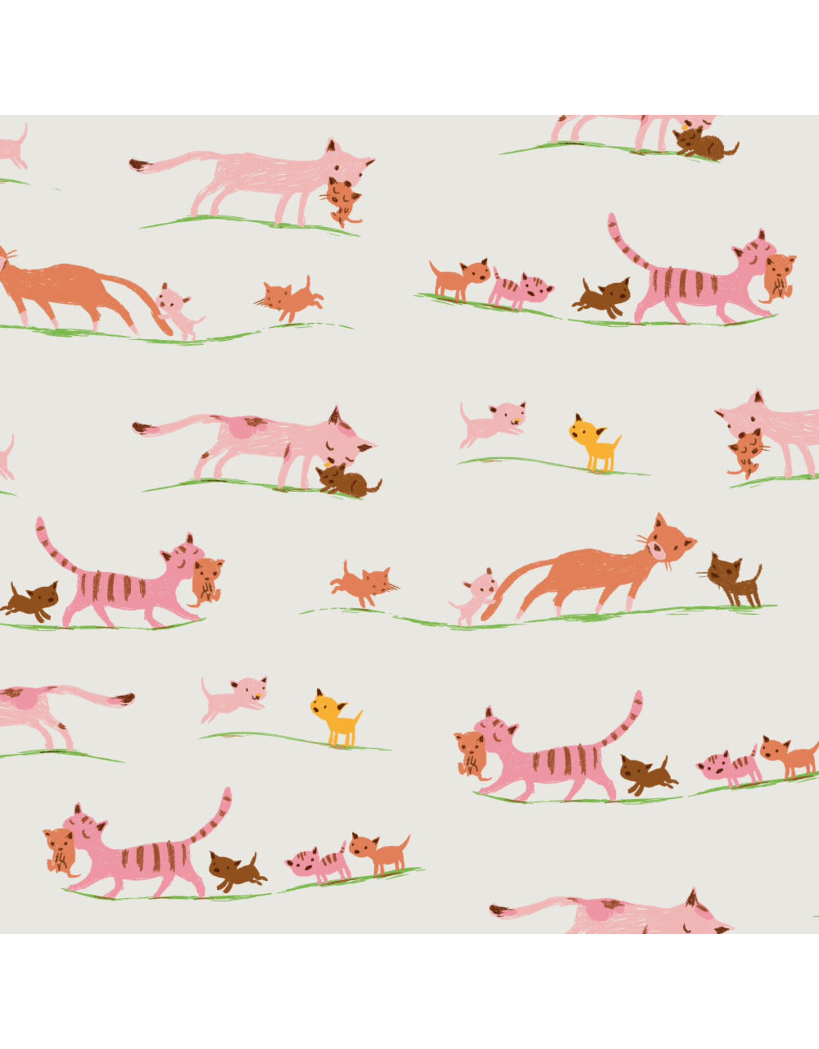 Heather Ross Heather Ross Favorites, Marching Cats in Cream, Fabric Half-Yards